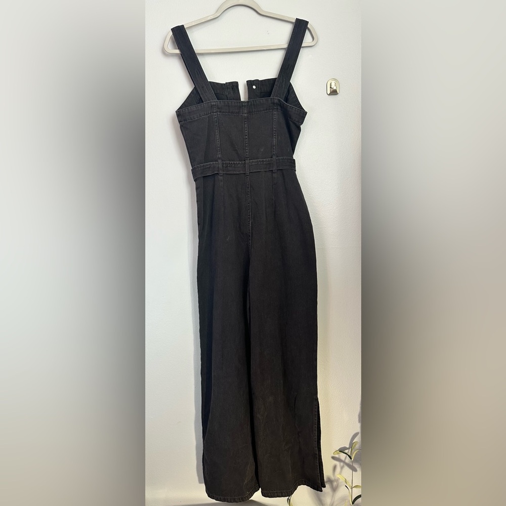 OAT aged Black Volcano Denim Overalls Wide Crop Artsy Boho Size 2 NWT - Picture 6 of 6